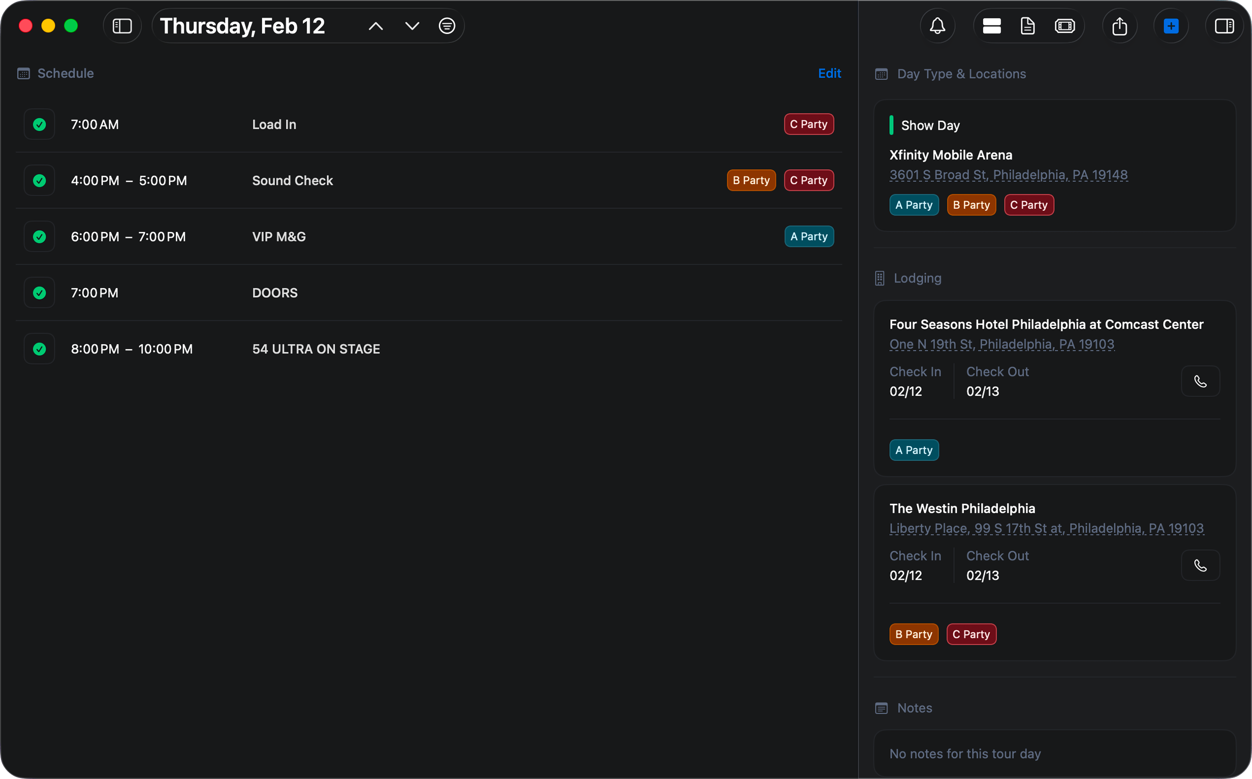 all schedule view - Dark Mode
