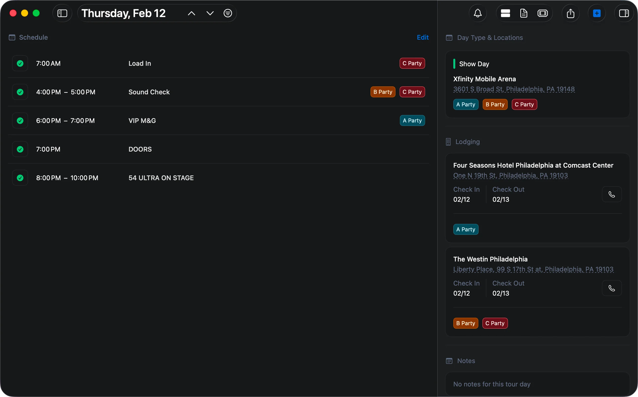all schedule view - Dark Mode